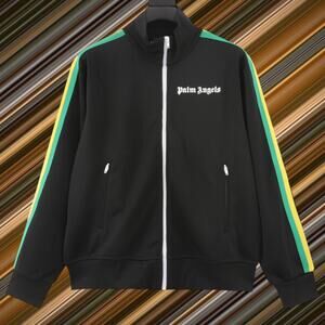 Palm Angels Black Zipper Stand-Up Collar Jacket